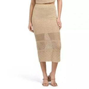 House of Harlow 1960 Gold Knit Midi Skirt, NWT, Size Large